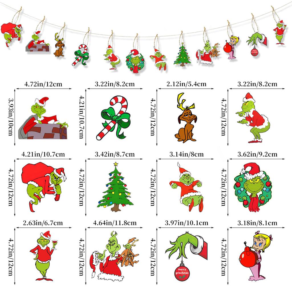 Pandantiv Pom de Crăciun Crăciun, Monstru Verde cu Păr Grinch Frânghie de Cânepă Etichetă de Hârtie Pandantiv Personalizare