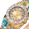 Ladies Floral Bangle Watch Rhinestone Round Dial Watch Elegant Quartz Wristwatch Sparkly Women Timepiece Gift for Mom Wife
