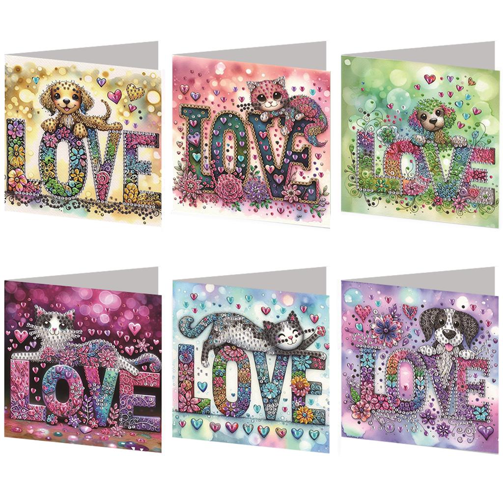 6pcs DIY Rhinestone Diamond Art Mosaic Postcards Diamond Art Greeting Cards for Xmas Birthdays Thanksgiving & Special Occasion