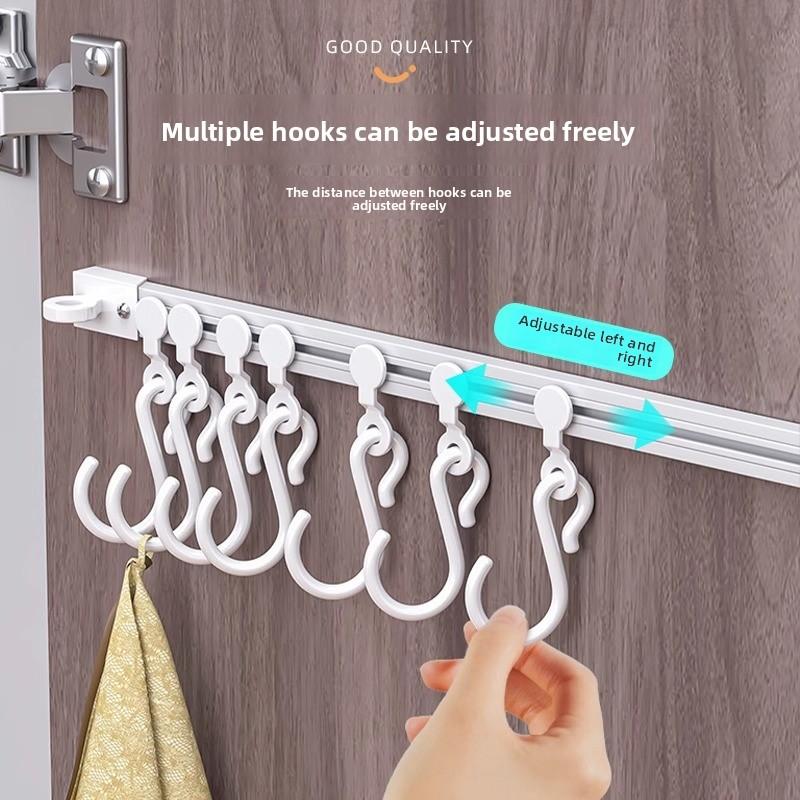 Sliding Cabinet Door Hooks, Over-the-Door Kitchen Storage Rack with S Hooks, Adhesive Utensil Hanger Organizer