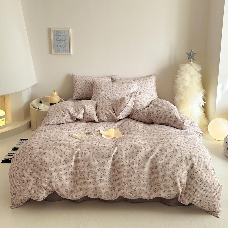Pastoral Style Class A Maternal Infant Grade Cotton Double-Layer Yarn 4-Pcs Set Dormitory Cotton 3-Pcs Set Bed Sheet Quilt Cover Bedding