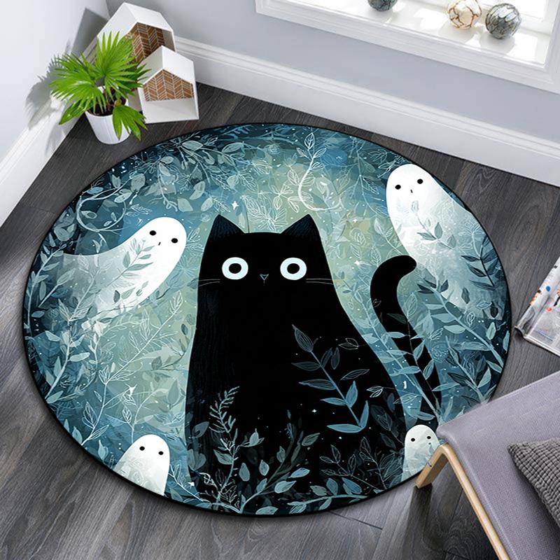 

Black Cat Round Area Rug,Carpet Rug for Living Room Bedroom Sofa Playroom Decor,Non-slip Floor Mat 80cmx80cm