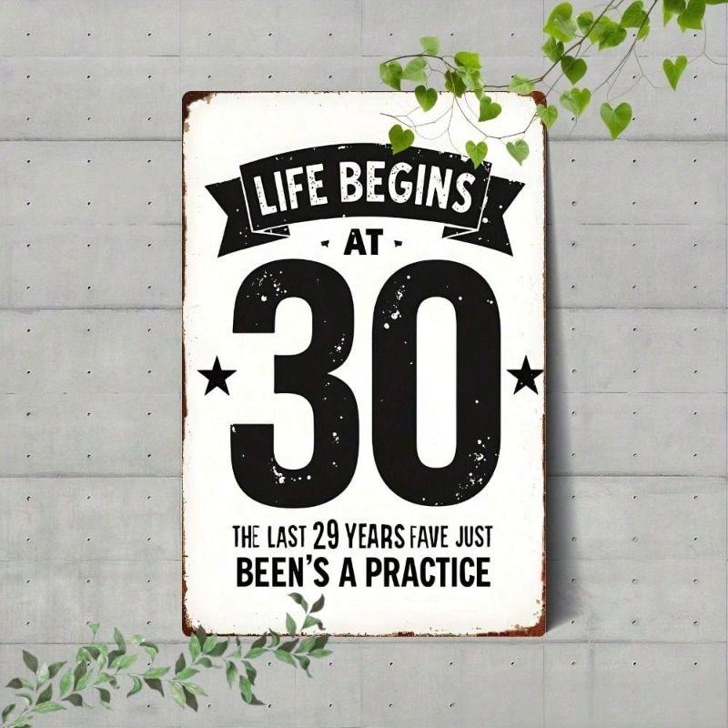 

Vintage Metal Poster Life Begins at 30 8x12 Inch Rustic Wall Art for Garage