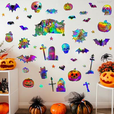 Eine Vielzahl von Lasermaterialien ändert allmählich DIY Halloween-Elemente Wandaufkleber, verschiedene Betrachtungswinkel, verschiedene Muster und Farben