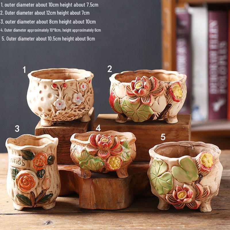 Breathable Ceramic Indoor Succulent Planter Set - Creative Small Flower Pots