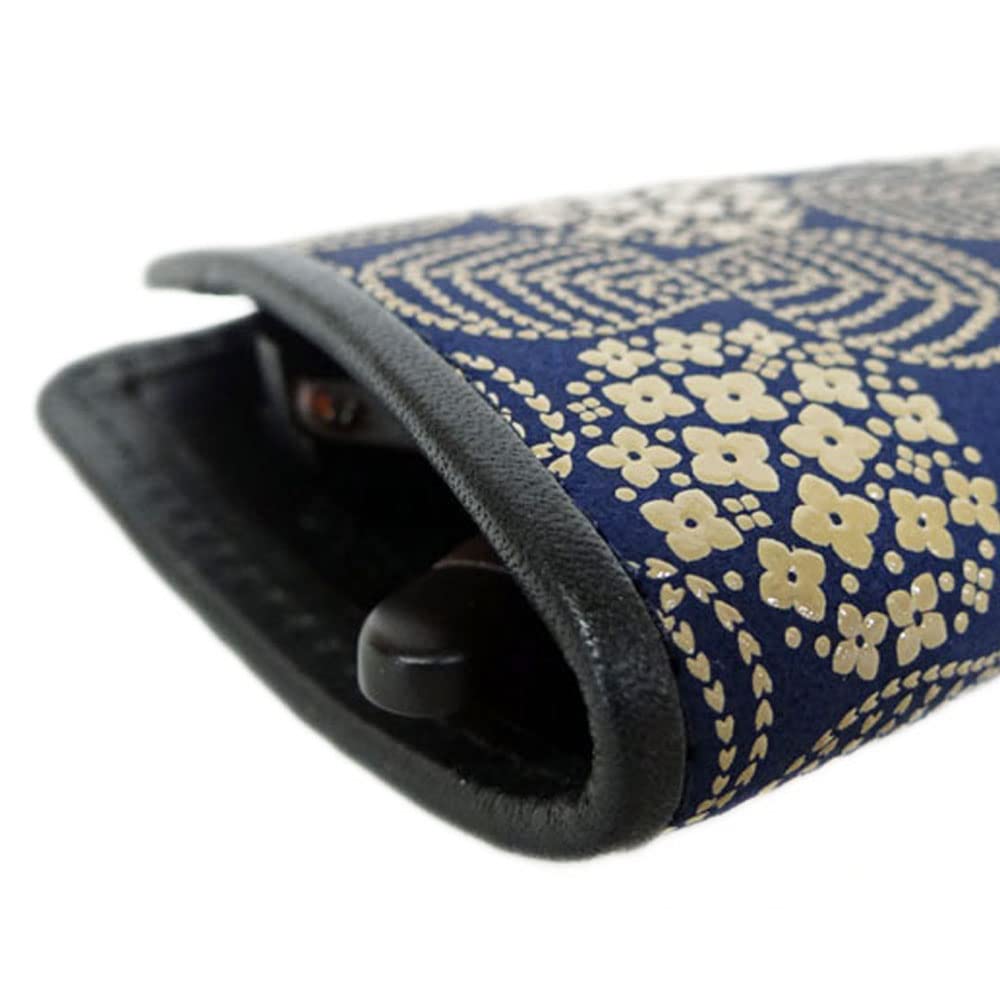 Inden Glasses Sack 4203 Navy deerskin x white lacquer Hydrangea pattern Soft type 16cm x x [Indenya] 7.3cm 1.8cm