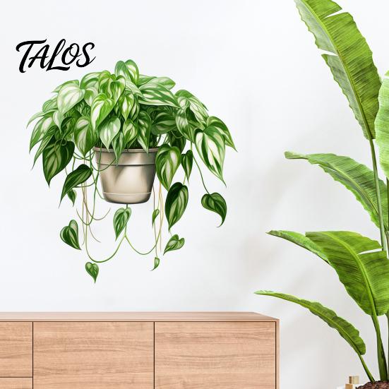 Easy Peel And Stick Home Decor Watercolor Potted Plant Wall Stickers, PVC Waterproof Hanging Pothos/Daisy Decals, Removable Green Leaf Stickers
