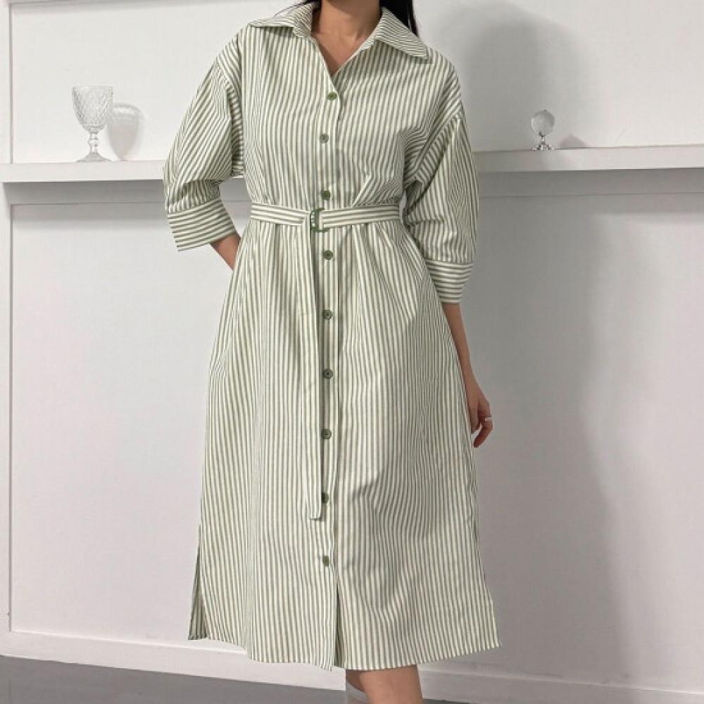 New Arrivals Open Run Stripe Shirt Dress With Belt
