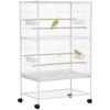 Gabbia per Uccelli con Ruote 78x52x132 cm con Vassoi Estraibili e Ripiano per Canarini Calopsitte Bianco