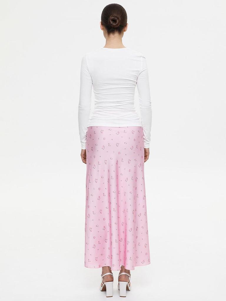 2025 Spring/Summer Floral Satin High-Waisted Midi Skirt