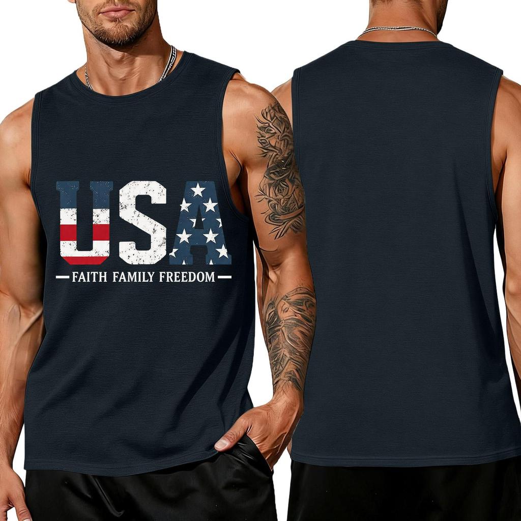 T-shirt sans manches imprimé drapeau du Jour de l'Indépendance, Débardeur décontracté ample pour hommes, pour l'été au quotidien