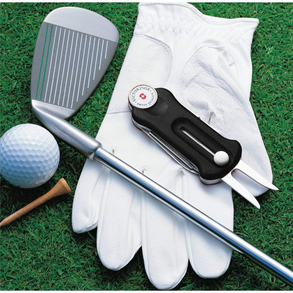 Victorinox Golf Negro Horquilla de Golf con Marcador y Reparador de Marcabolas Equipado con una Herramienta Deportiva de Bola Removible con 10 Funciones Herramienta, Herramienta, Marcador,