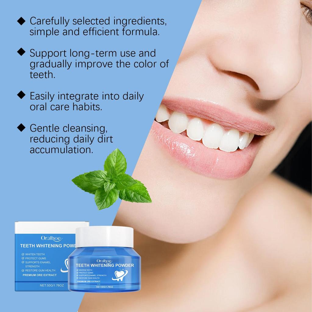 Oralhoe Teeth Whitening Powder Gently Cleans Teeth Stains and Yellowing Refreshes Your Mouth Teeth Care Powder