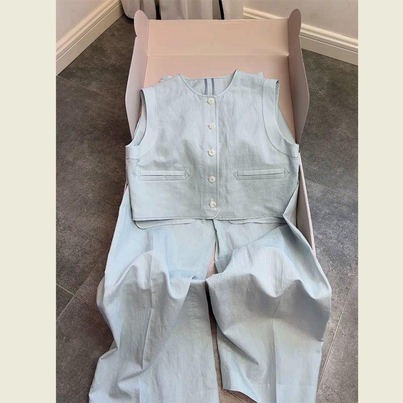 

Summer Petite & Tall Matching Blue Vest and Casual Pants Set for Women M (45-52 kg)