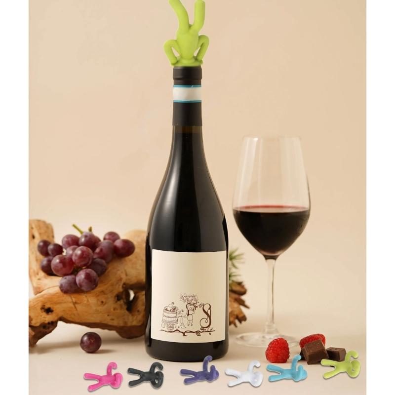 Creative Upside Down Man Design Silicones Bottle Stoppers And Glass Identifier For Wine Lovers And Parties