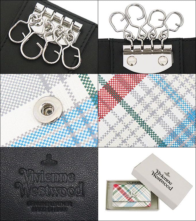 Vivienne Westwood Key Case (51020001U L0057) Madras Check Saffiano Print 4-Ring Key Case for Women [Brand Name] [Used]