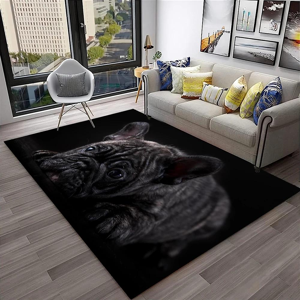 French Pit Bull Dog Pet Cartoon Carpet Rug for Home Living Room Bedroom Sofa Doormat Decor,kids Play Area Rug Non-slip Floor Mat