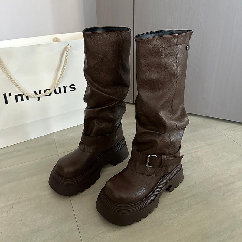 Women's High Boots Flats Platform Knee High Designer Shoes  Fashion Winter Chelsea Boots New Dress Goth Long Mujer De Botas