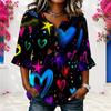 Womens Plus Size V Round Neck Mid Sleeve Front Button Loose Casual Daily Outfit Ladies Blouse