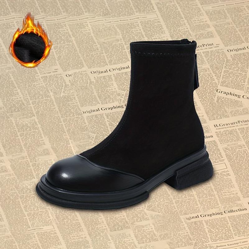 Korean Retro Style Boots For Women, Zipper Slim Boots, Fashionable And Plush Thick Soled Short Boots