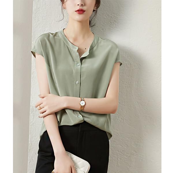 Kurzarm Chiffon Groß Faltenfrei Kühl [Ailiyumo] Damenhemd, Bluse, Büro, Sommer, Bluse, Größe, Einfarbig, Bügeln, Beständig, Gefühl, Schlankmachend,