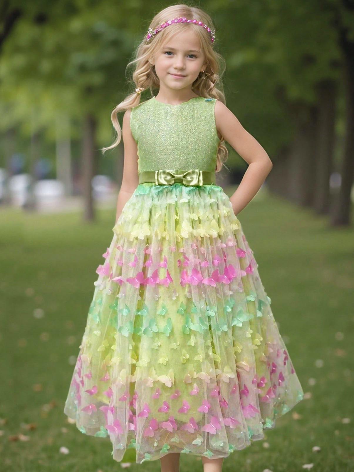 

Girls Sleeveless Gradient Butterfly Mesh Party Dress Size 10