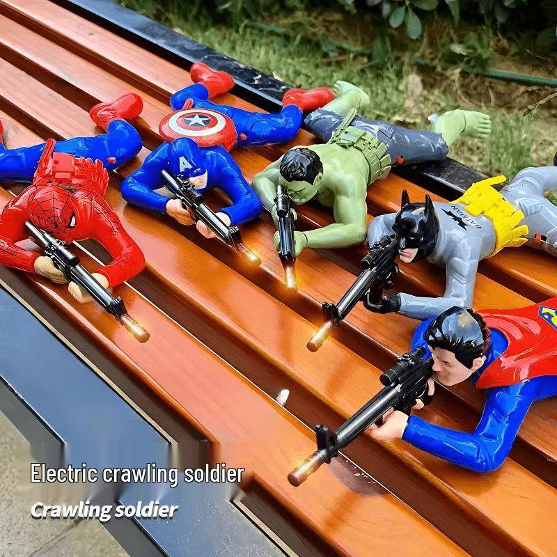 Electric Crawling Captain America & Spider-Man Toy: Lights, Sounds, Music Simulation