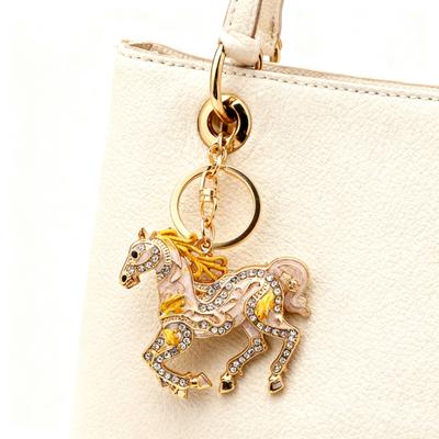 Keychain Pendant Sparkling Rhinestones Horse Design Metal Keyring Decorative Key Holder Friends Bag Decoration