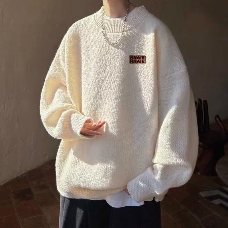 Men's Autumn Deer Plush Round Neck Sweater - Casual, Loose Fit, Trendy, Slightly Mature Style Knitwear