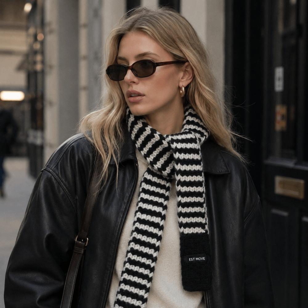 Lightweight Winter Warm Scarf Striped Pattern Neck Scarf Vintage Knitted Long Scarf Winter
