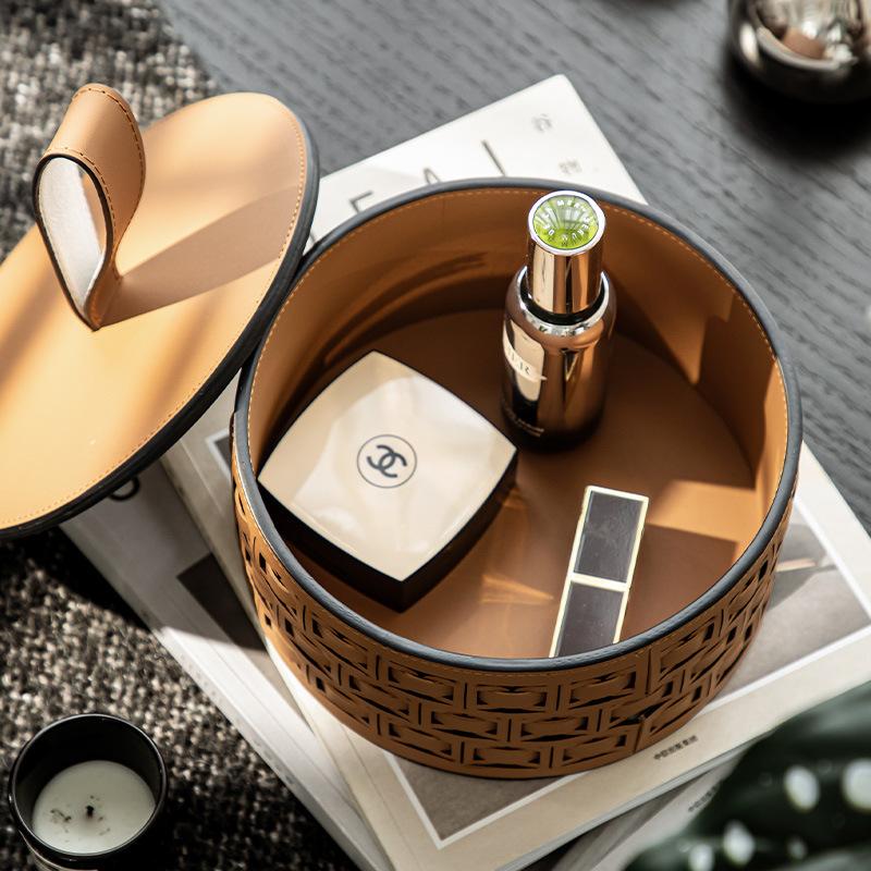 Luxury PU Leather Storage Box & Tray with Cover Handle Multi-functional Organizer for JewelryCompartment Cosmetic Organizer