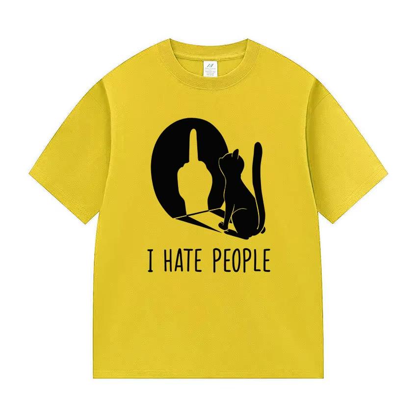Cat Shadow I Hate People Middle Finger TShirt Humor Funny Kitty Meme Graphic T Shirt Casual Fashion ONeck Short Sleeve T Shirt