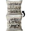 Happy Camper Pillow Covers - Two-Sided Printing Linen Pillow Cover 18x18, Camper Decorations for Ide, RV Gifts