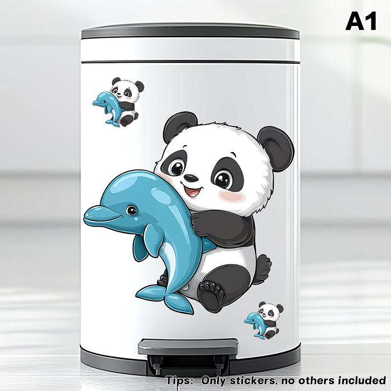 Panda Penguin Glasses Animal Trash Can Sticker Creative Decorative Wall Mural for Living Space Kitchen Office Decor