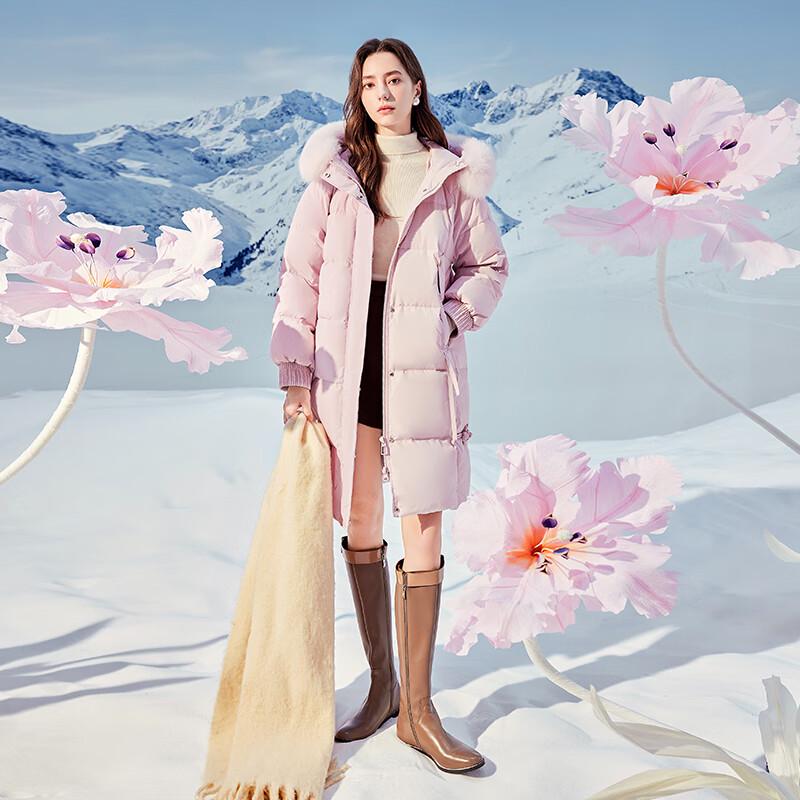 Qiushui Yiren Women's Detachable Fox Fur Collar Mid-length Down Jacket