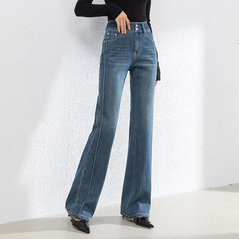 

Spring 2026 Women s Slim Fit Four-Way Stretch Denim Micro Flare Pants, Floor Length, Korean Style 4XL