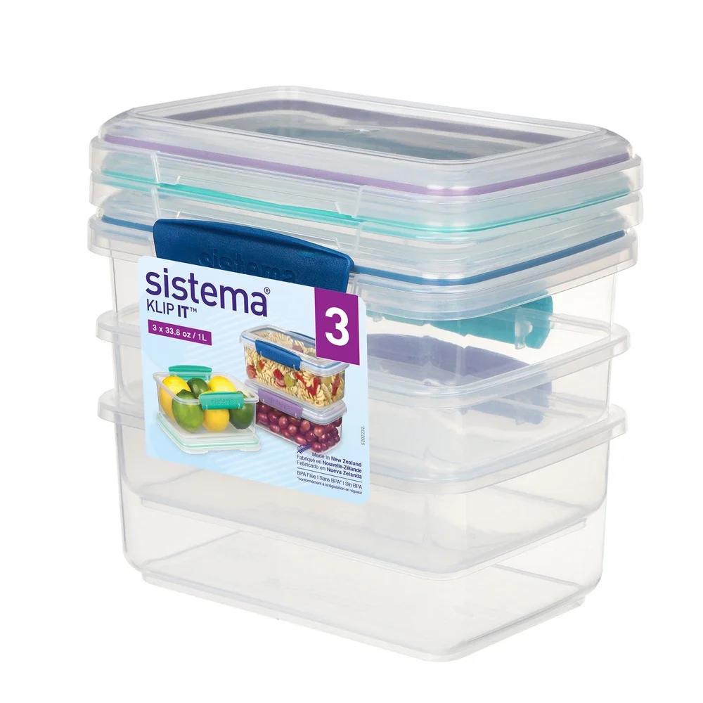 Stackable Plastic Food Storage Containers Set of 3 Easy Locking Clips Flexible Seal Microwave Freezer Safe BPA Free