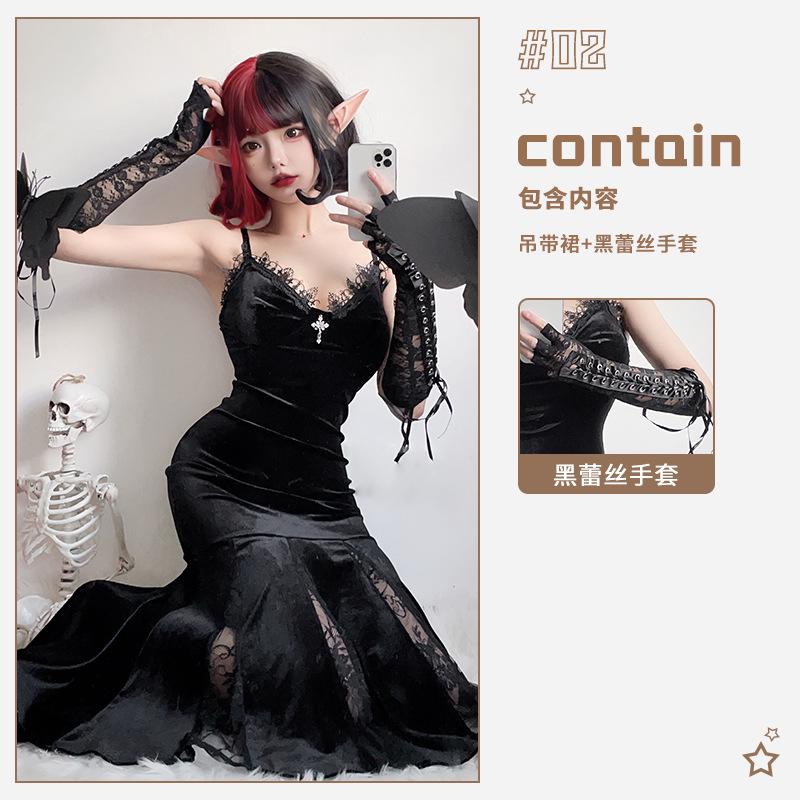 Dark goth halloween costume black dress long sexy witch costume