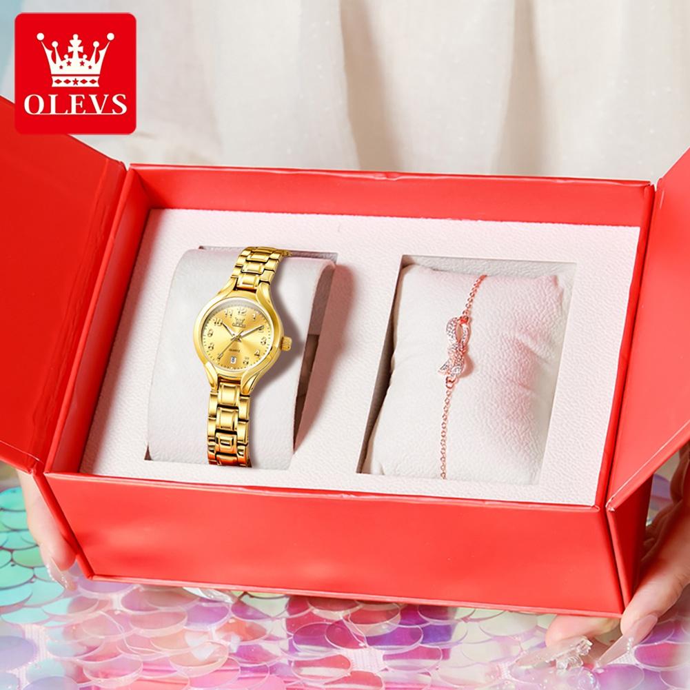 OLEVS Watch 3650 New Women Watches Original Waterproof Luminous Quartz Watch Date Ladies Bracelet Watch Set Box Gifts Reloj