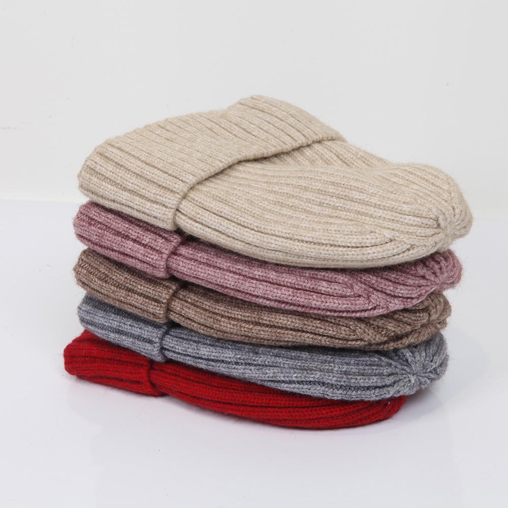 

Cold hat autumn and winter solid color striped versatile knitted hat thickened light board wool hat warm men s and women s pullover hat tide One Size бежевий
