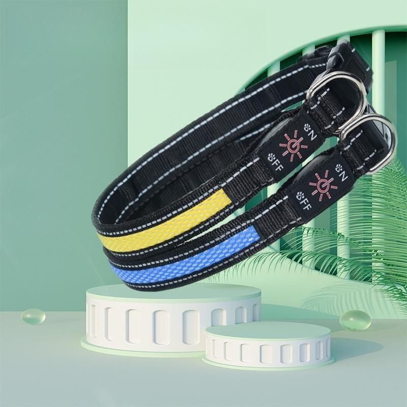 LED Light Dog Collar Rechargeable USB Three Modes LED Collars for Small Medium Dog Safety At Night Breathable Nylon Pet Choker