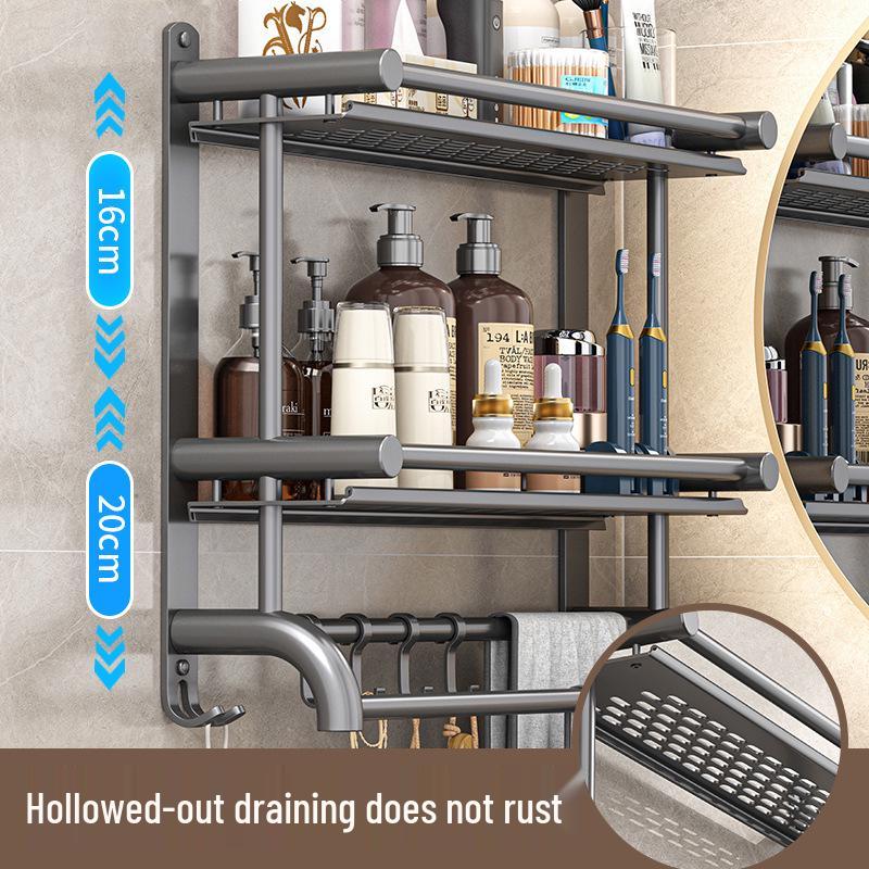 Gray Thick No-Drill Wall-Mounted Bathroom Towel Rack