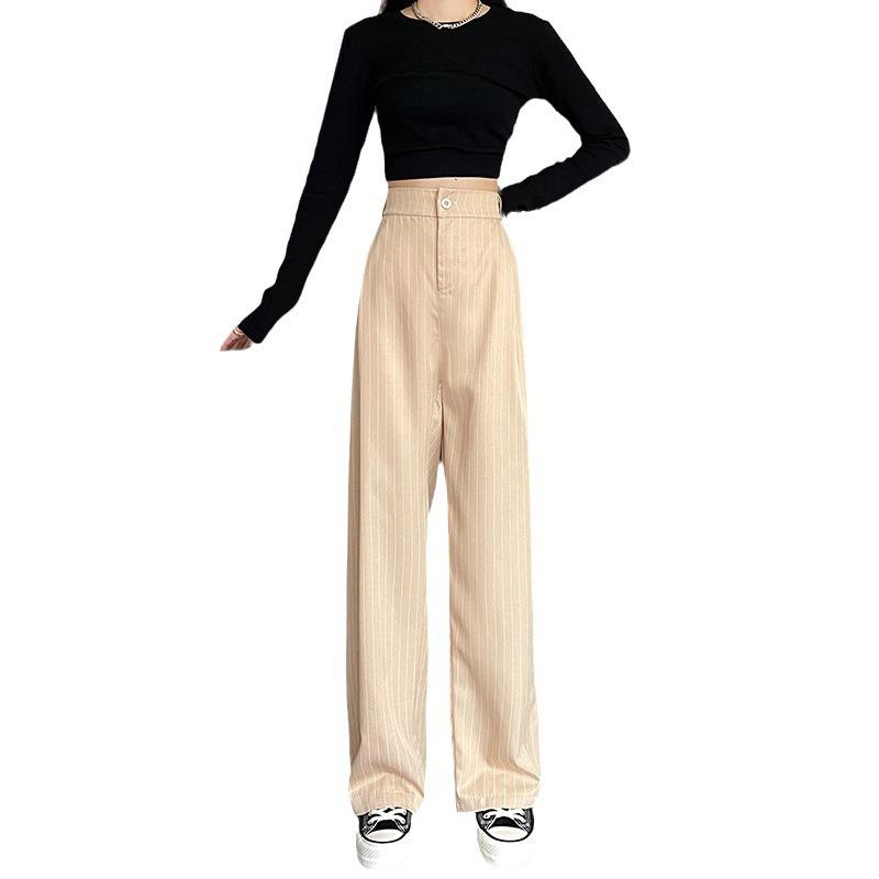 Plus Size Striped Suit Wide Leg Casual Pants Women's Spring and Summer High Waist Draped Loose Straight Pants