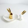 Home Decor Rabbit Statues,1 Pair, Small Decorative Accents for Shelves, Livingroom and Bedroom, Gold and White (2pcs Cute Rabbit)
