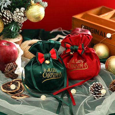 Christmas Gift Bag Christmas Apple Velvet Bag Candy Bag Drawstring Pouch Pocket New Year Party Christmas Tree Hanging Decoration