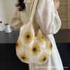 2025 New Summer Beach Bag Large Capacity Foreign Gas Cotton Thread Woven Bag Sunflower Knitted Tote Bag