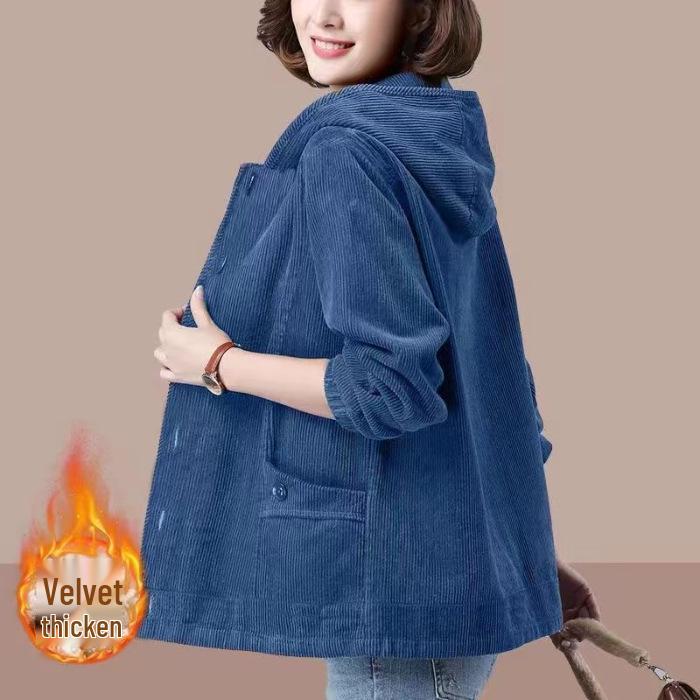 Women s Plus Size Corduroy Windbreaker: Thick Velvet Casual Coat for Middle-Aged & Elderly. M
