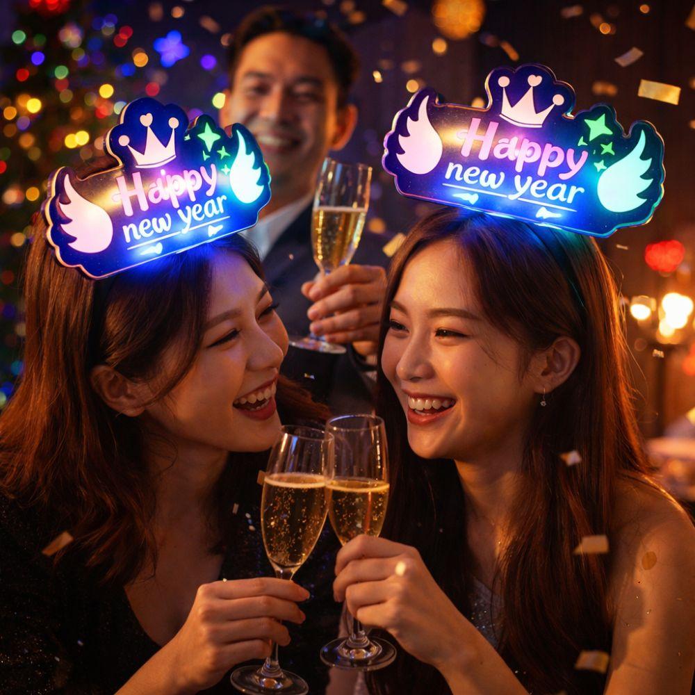 Plastic New Year Glow Sticks Glowing in Dark Flashing Light Headband  Festive Holidays