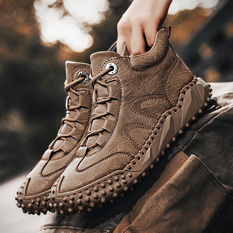 38-46 Fall/ Winter Mens Handmade  Leather  Soft Sock Ankle Boots Autumn Winter Men Boots Men's Ankle Boots Handmade Plush Shoes Casual Shoes
