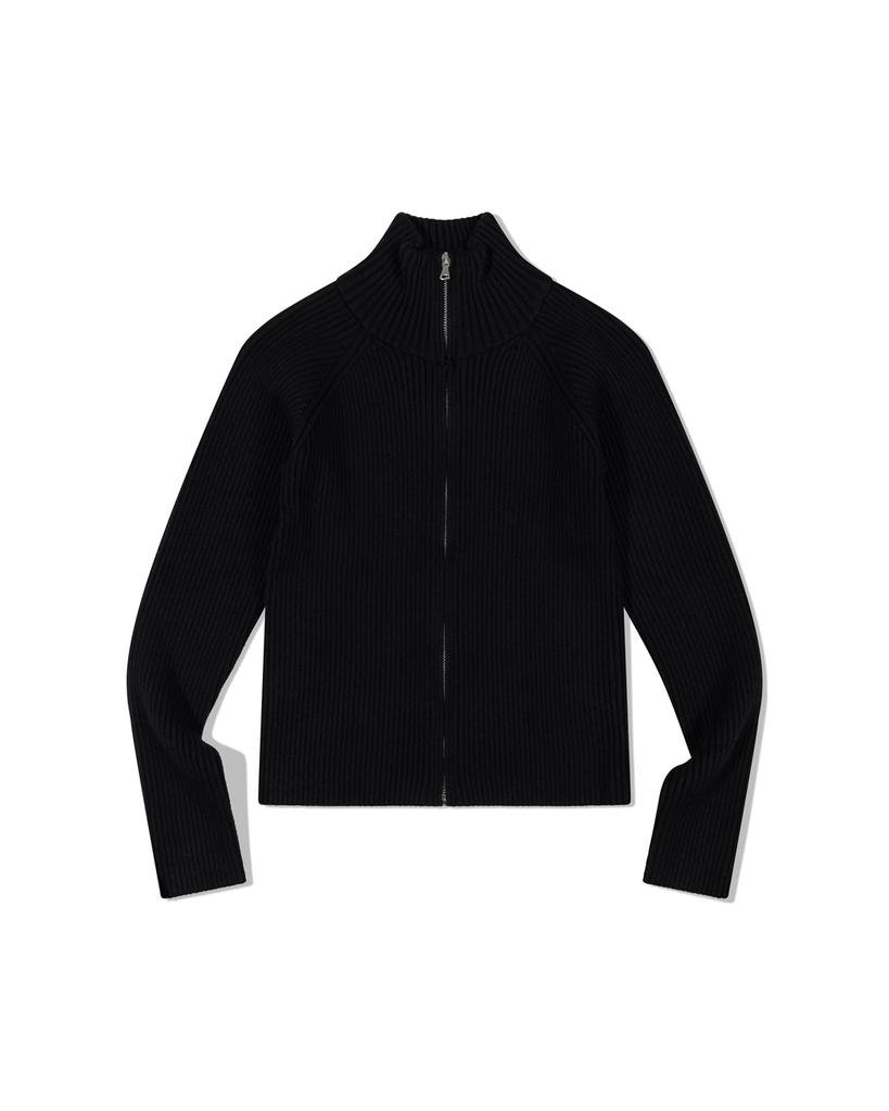 Moa Ribbed Mock Neck Zip-Up (Black)